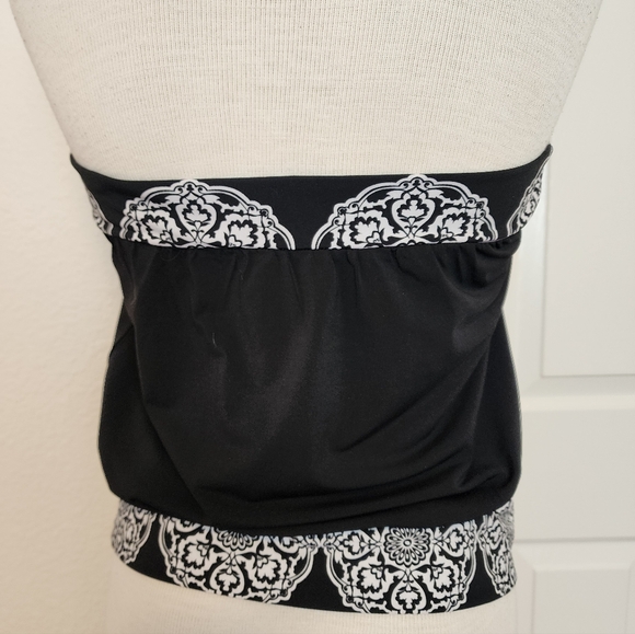 WHBM Black Monochrome Patterned Women's  Stretch  Tube Top Size S - Picture 2 of 7